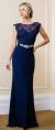 Main image of Lace Bodice Bejeweled Waist Long Formal Evening Dress